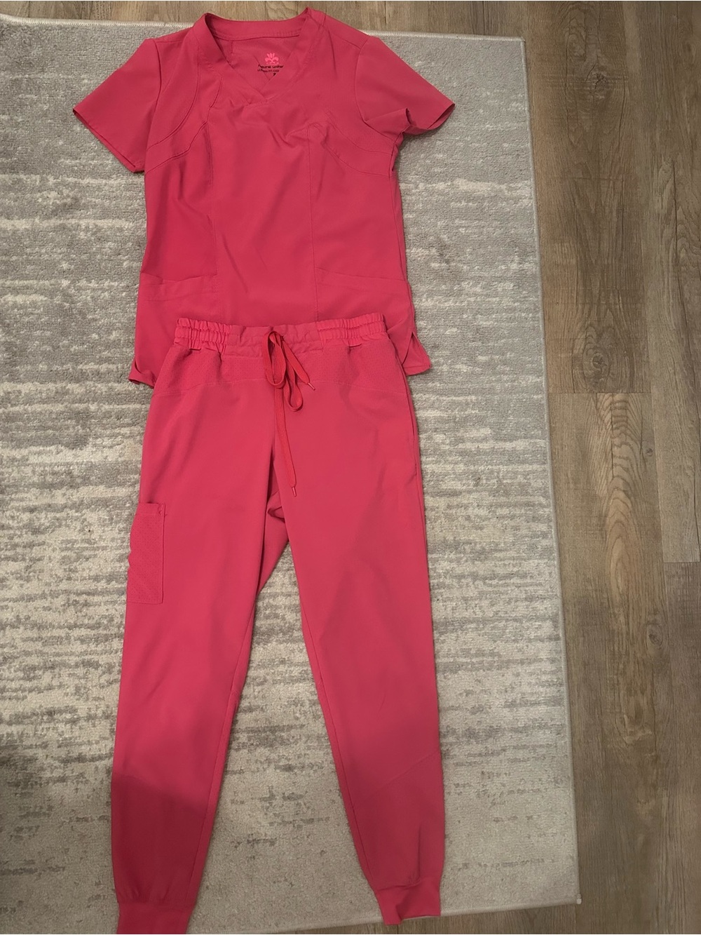Bright Pink Natural Uniforms Scrub Set - V-Neck Top & Drawstring Jogger Pants